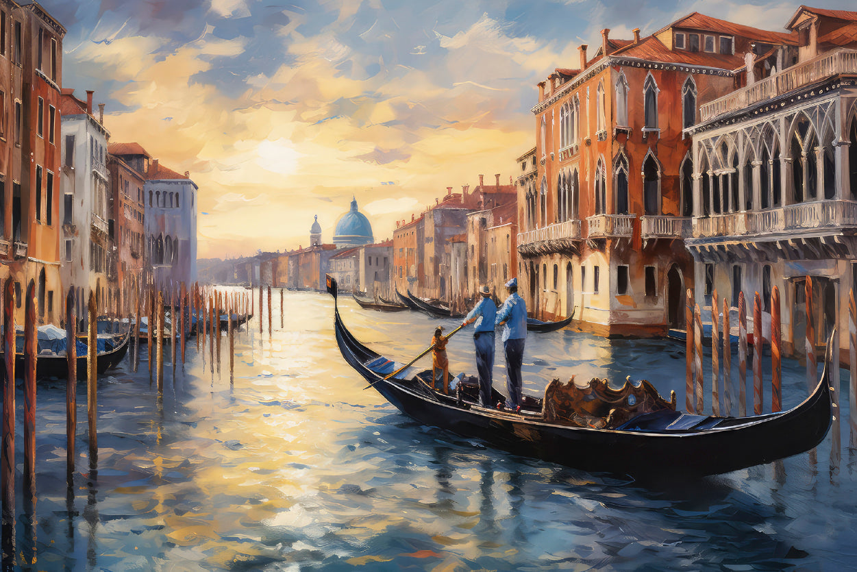 Oil Painting of Venetian Architecture & Water Canal Home Decor Premium Quality Poster Print Choose Your Sizes