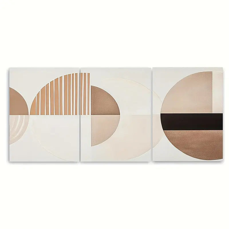 3pcs Minimalist Neutral Beige, Brown Metal Print Ready to Hang Art