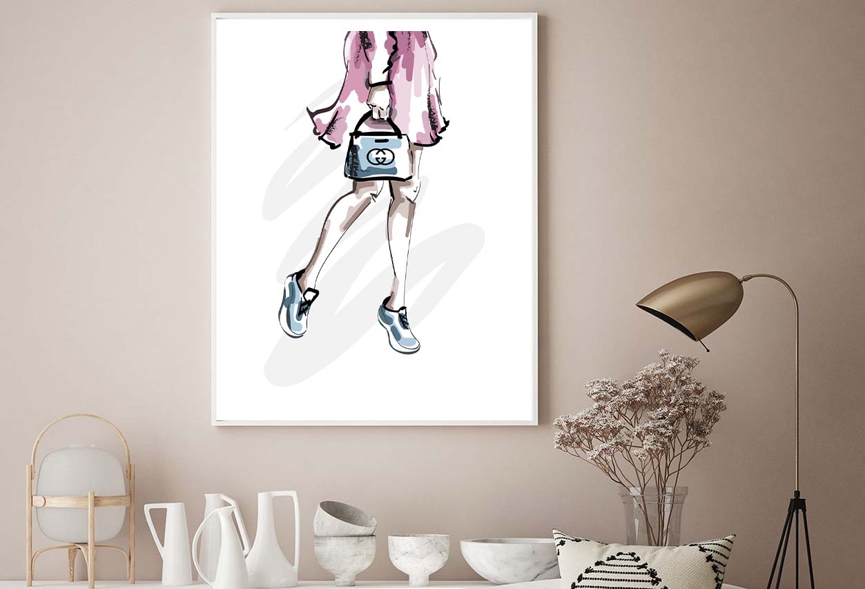 Fancy Sneakers with Blue Shaded Bag Design Home Decor Premium Quality Poster Print Choose Your Sizes