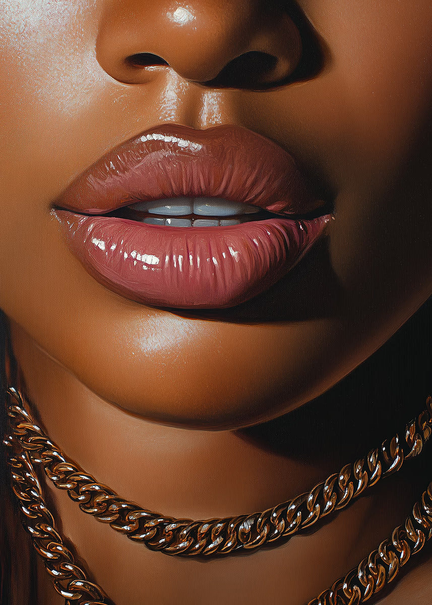 Glossy Pink Lips Gold Chain Fashion Home Decor Premium Quality Poster Print Choose Your Sizes - Bella Home Decor