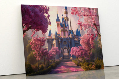 A Castle Surrounded By Trees, Sky & Flowers Acrylic Glass Print Tempered Glass Wall Art 100% Made in Australia Ready to Hang