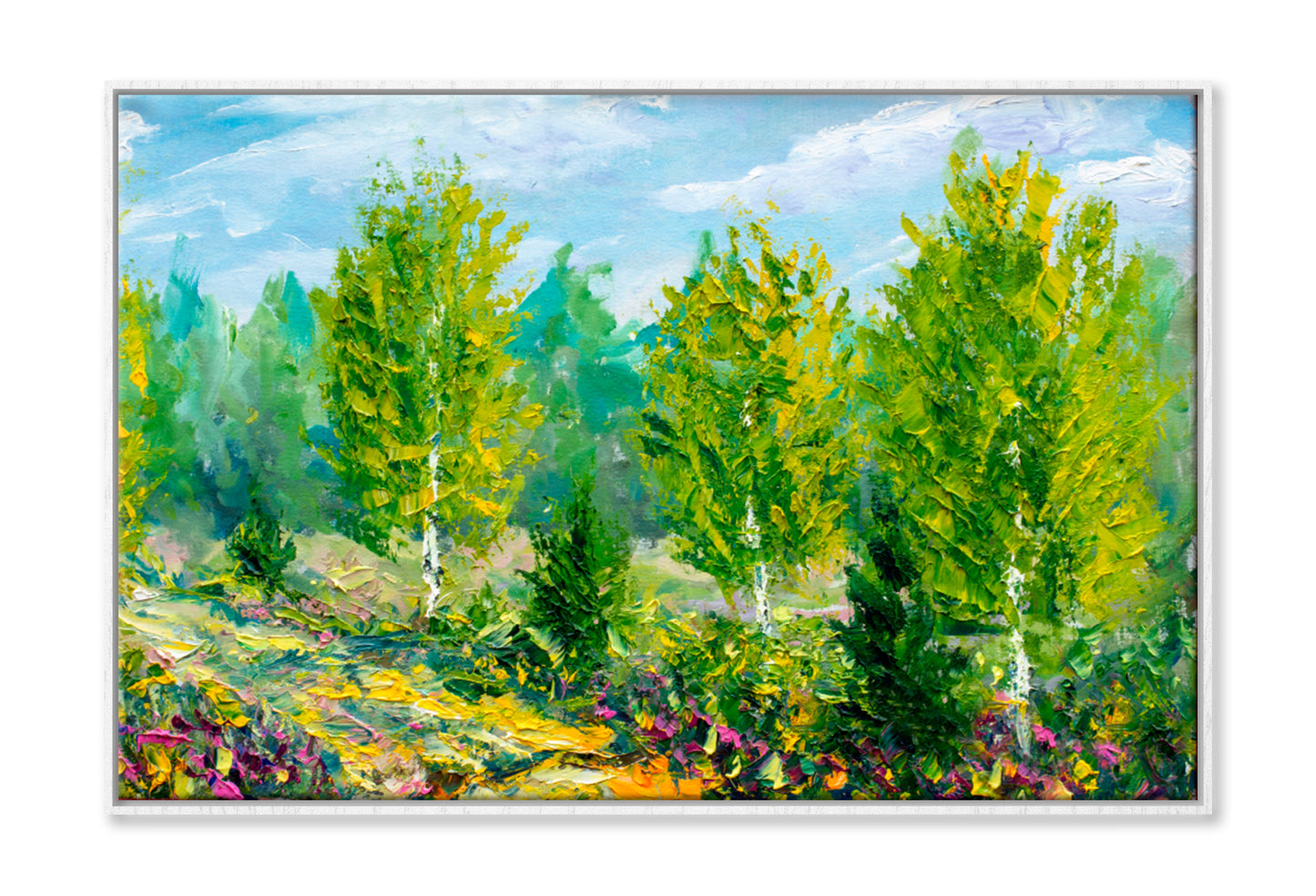 Beautiful Spring Summer In Green Forest Oil Painting Wall Art Limited Edition High Quality Print Canvas Box Framed White