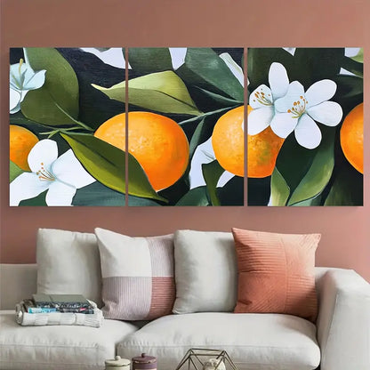 3pcs Fruit Bright Oranges And Flowers Metal Print Ready to Hang Art