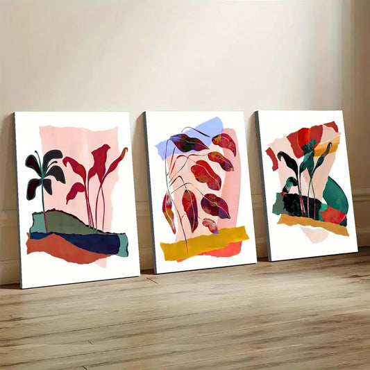 3pcs Dark Lily Abstract Leaf Vibrant Painting Metal Print Ready to Hang Art