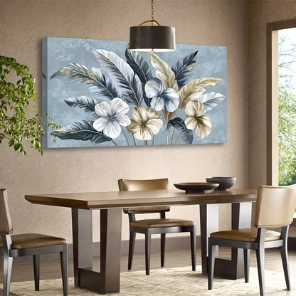 Tropical Botanical White and Yellow Floral Wall Art canvas office home room framed 120x60cm