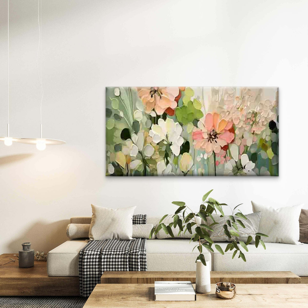 Modern Pastel & Soft Bouquet Wall Art Canvas Office Home Room Framed 120x60cm