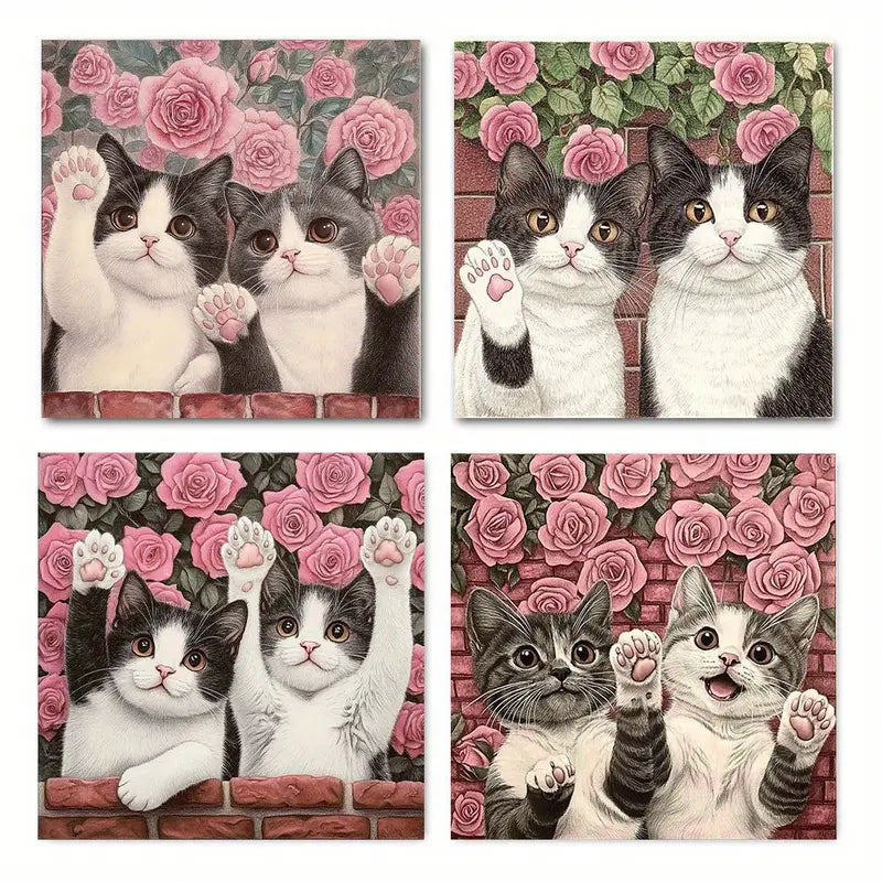 4pcs Cats Couples Themed Elegant  CCE Wall Art Canvas Framed