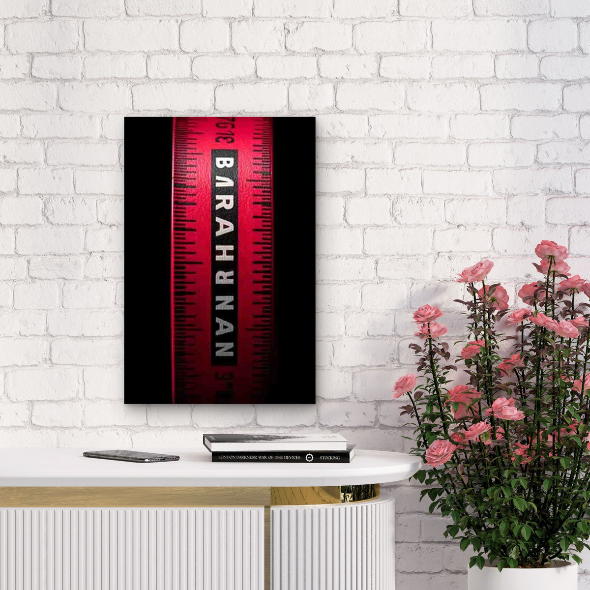 Featuring a Close-Up of a Red Measuring Tape Metal Print Ready to Hang
