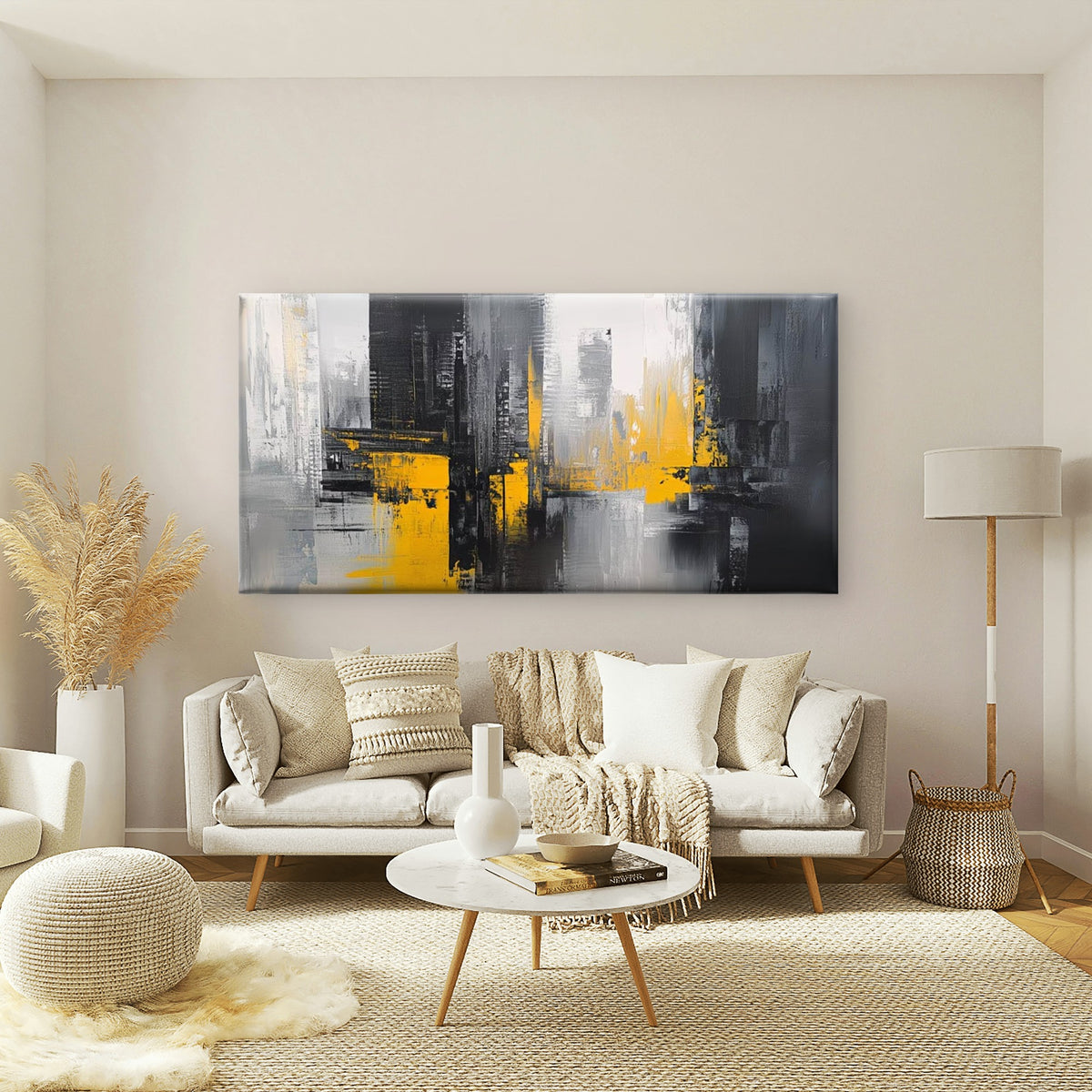 Gold Strikes Through Gray Wall Art Canvas Office Home Room Framed 120x60cm