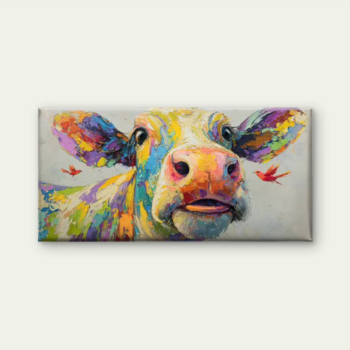 Cow & Birds Canvas Wall Art Painting Wall Art Canvas Office Home Room Framed 120x60cm