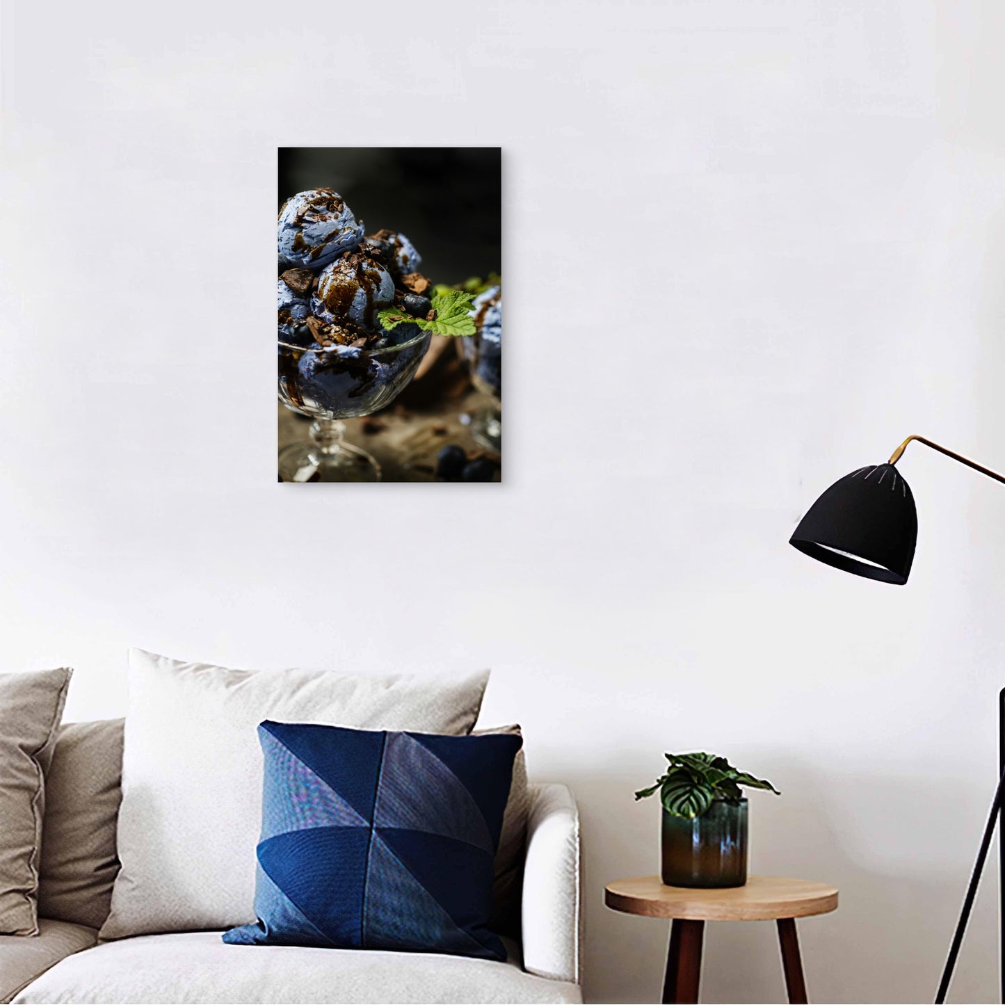 Homemade Blueberry Ice Cream with Chocolate and Mint 40x60cm Metal Print Ready to Hang