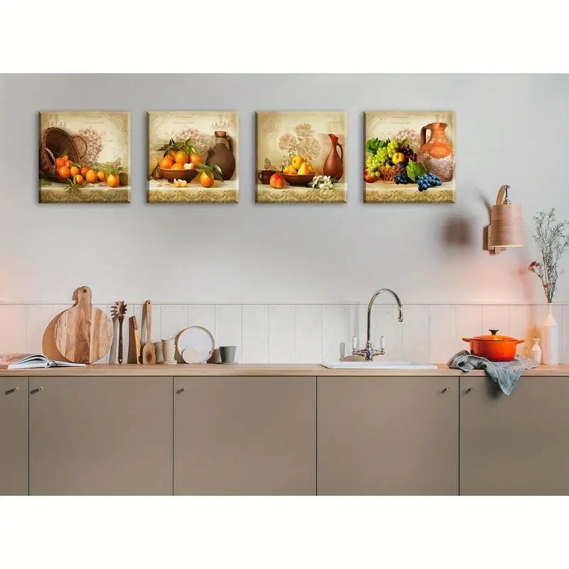 4pcs Realistic Color Orange    Wall Art Canvas Framed