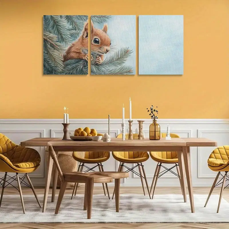 3pcs Adorable Squirrel Animal Classic Design Metal Print Ready to Hang Art