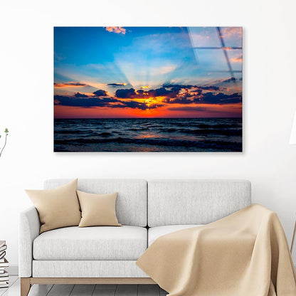 Nice Scene with Sunset Sky Over Sea Acrylic Glass Print Tempered Glass Wall Art 100% Made in Australia Ready to Hang