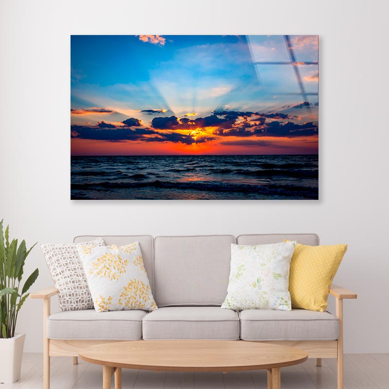 Nice Scene with Sunset Sky Over Sea Acrylic Glass Print Tempered Glass Wall Art 100% Made in Australia Ready to Hang