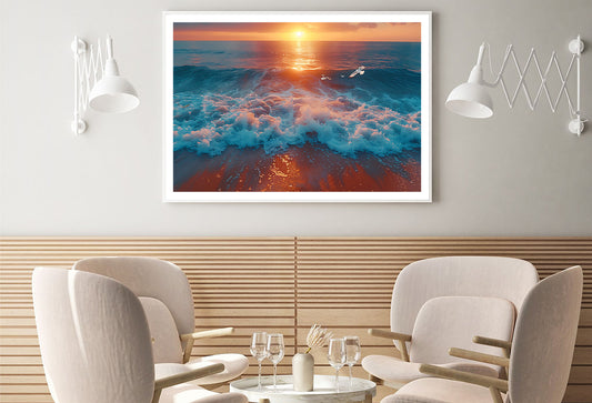 Bird Flying Over the Ocean with Sunset Home Decor Premium Quality Poster Print Choose Your Sizes