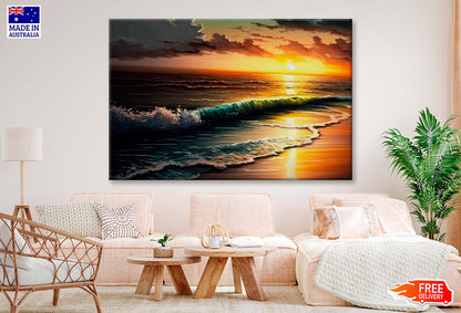 Rich Golden Sunset Over Sea Wall Art Limited Edition High Quality Print