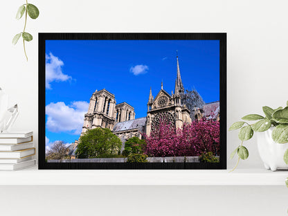 Cathedrale Notre-Dame In Paris Glass Framed Wall Art, Ready to Hang Quality Print Without White Border Black