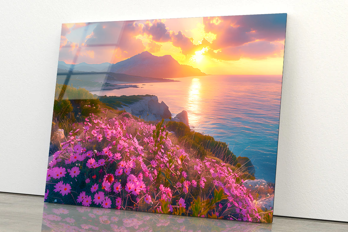 Beach, Flowers, Sky in Italy Acrylic Glass Print Tempered Glass Wall Art 100% Made in Australia Ready to Hang