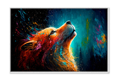 Multicolor Fox Painting Limited Edition High Quality Print Canvas Box Framed White