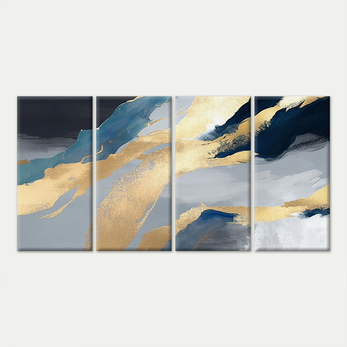 4pcs Modern Luxury Golden Fluid Brush Art Wall Art Canvas Framed 45x80cm - High Quality Print 100% Australian Made Wall Canvas Ready to Hang