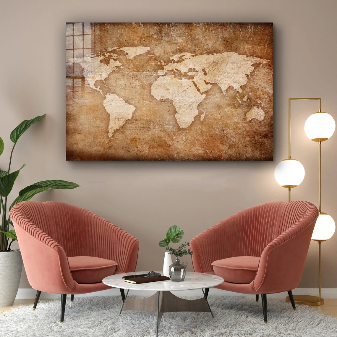 Vintage World Map UV Direct Aluminum Print Australian Made Quality