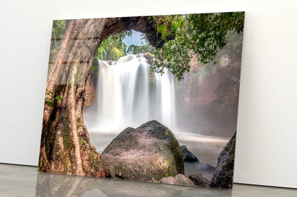 Amazing Water Fall with Rocks Acrylic Glass Print Tempered Glass Wall Art 100% Made in Australia Ready to Hang