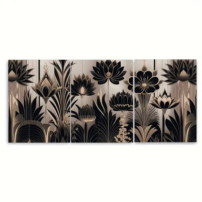 3pcs Silver & Golden Floral Design Metal Print Ready to Hang Art