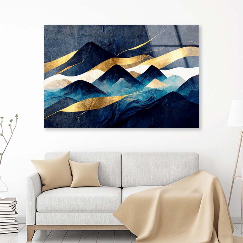 Watercolor Minimalistic Mountain Acrylic Glass Print Tempered Glass Wall Art 100% Made in Australia Ready to Hang