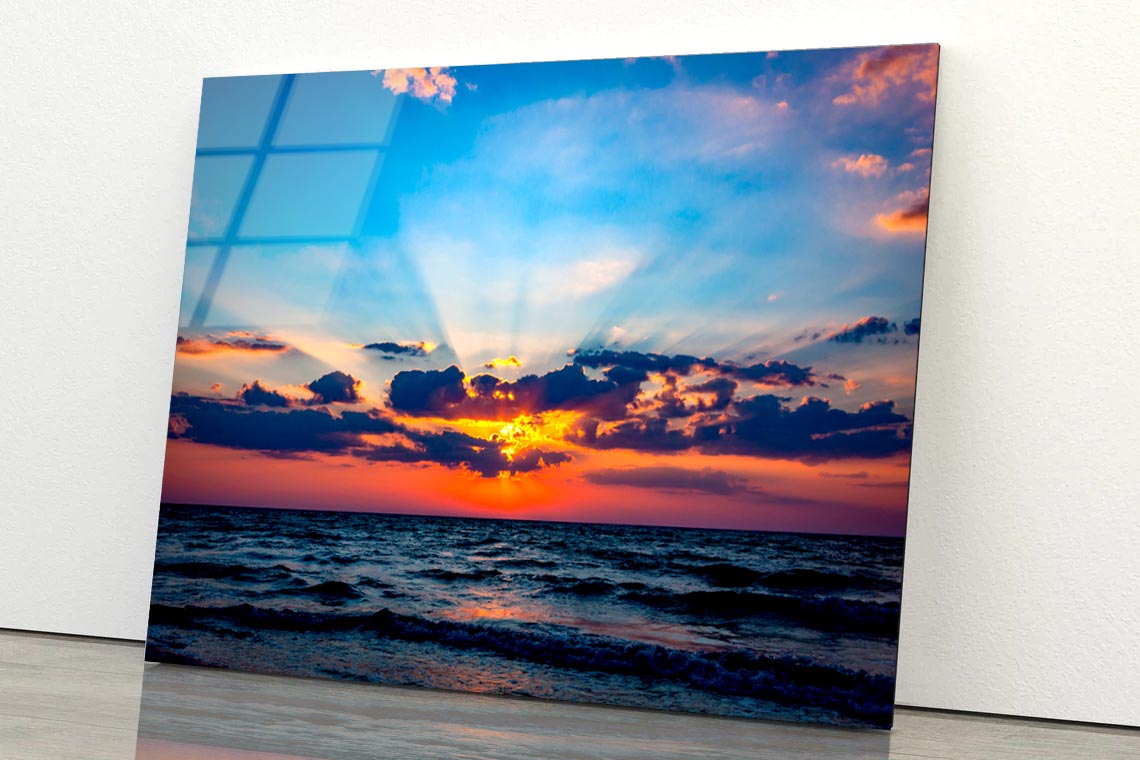 Nice Scene with Sunset Sky Over Sea Acrylic Glass Print Tempered Glass Wall Art 100% Made in Australia Ready to Hang