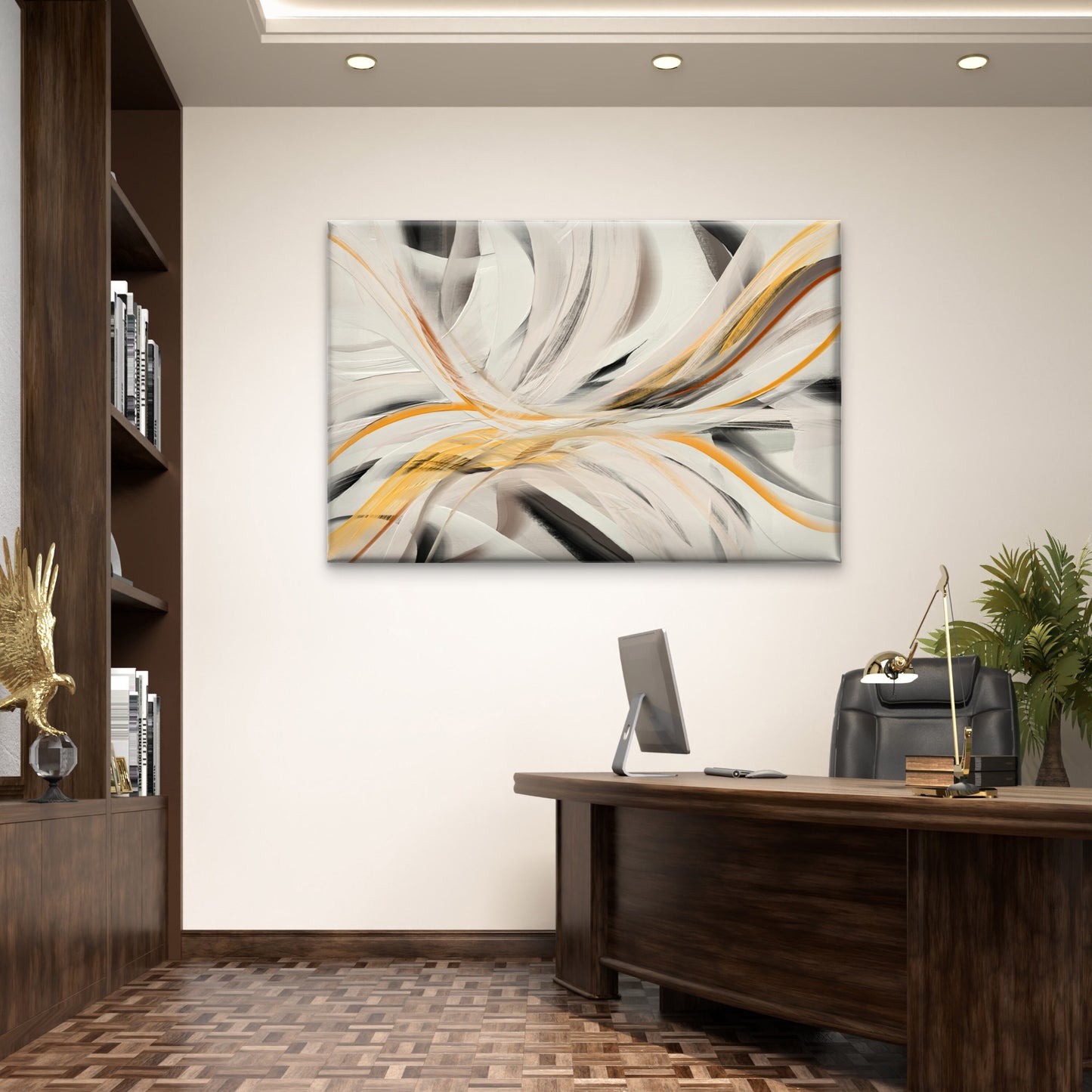 Swirling White Gold Abstract Pattern Wall Art Decor 100% Australian Made