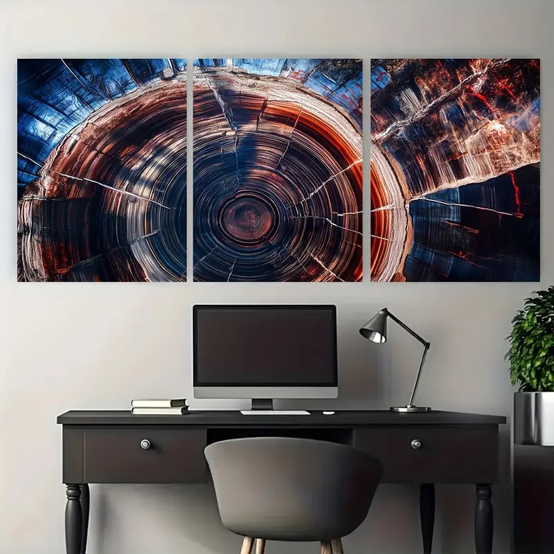 3pcs Colorful Tree Ring Minimalist Metal Print Ready to Hang Art