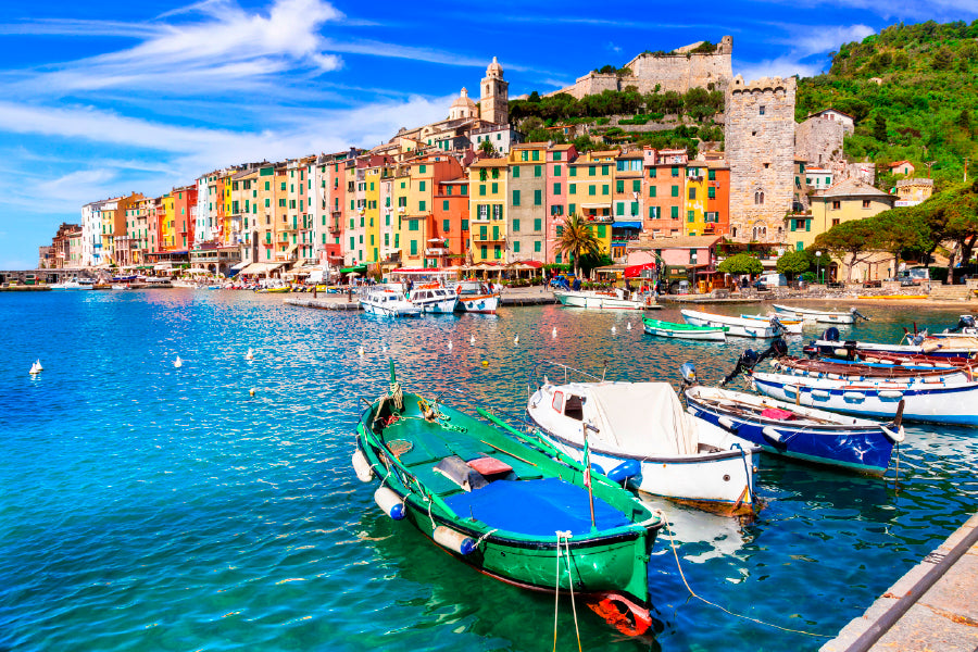 Villages Of Cinque Terre Glass Framed Wall Art, Ready to Hang Quality Print