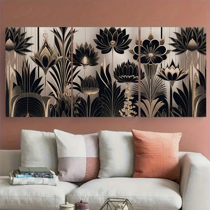 3pcs Silver & Golden Floral Design Metal Print Ready to Hang Art