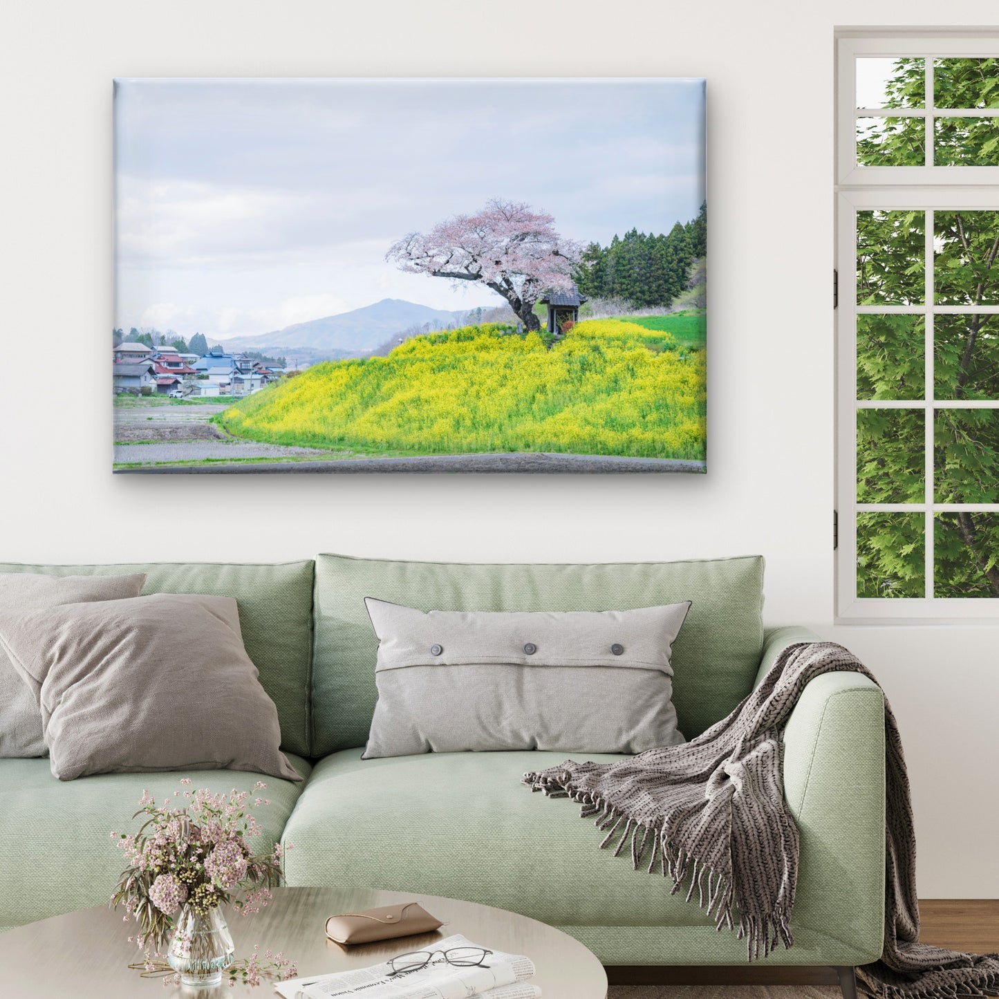 Sakura Rapeseed Field Japan Wall Art Decor 100% Australian Made
