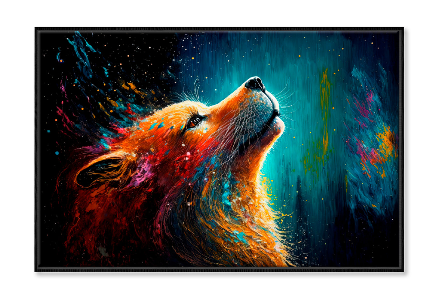 Multicolor Fox Painting Limited Edition High Quality Print Canvas Box Framed Black