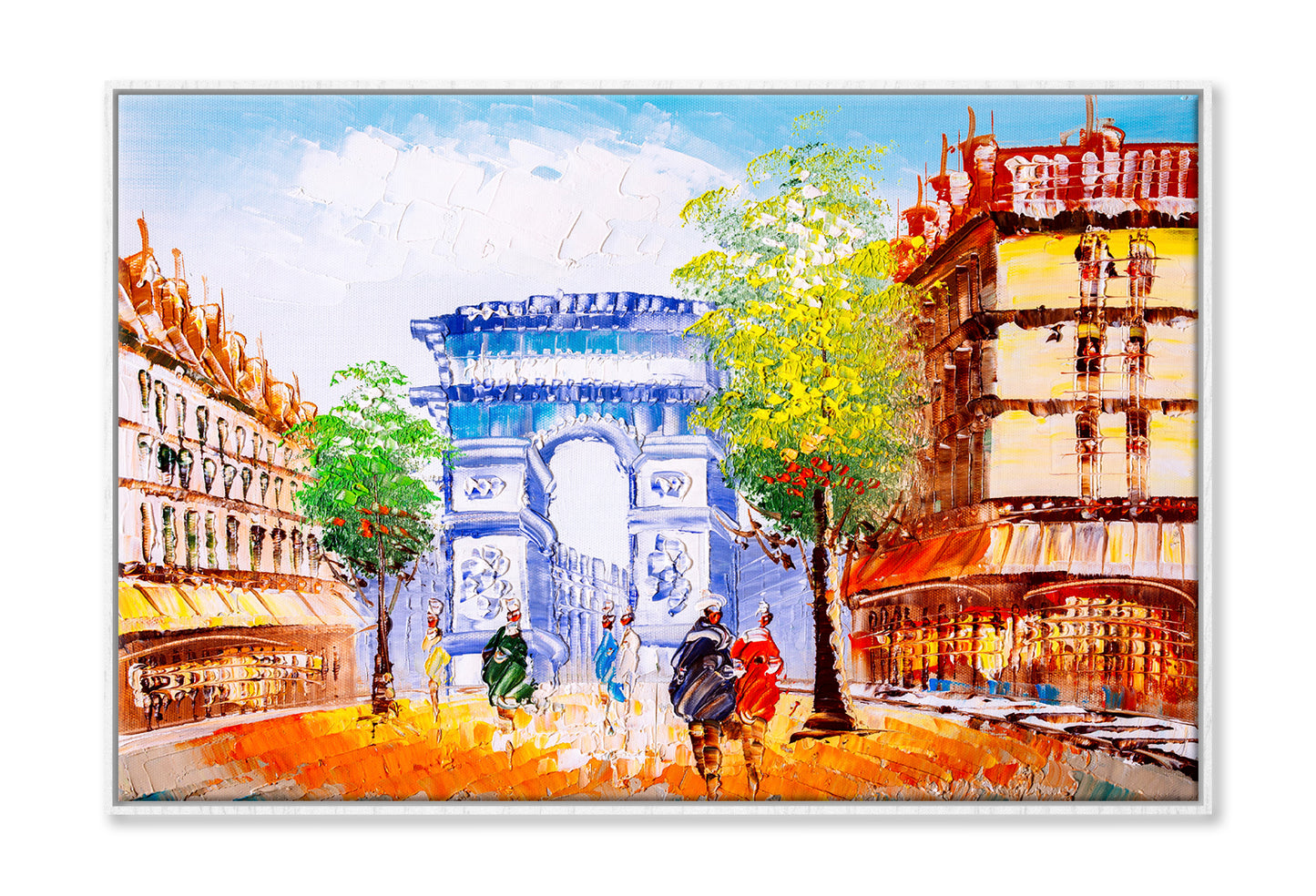 People Walking in Arc de Trompe Paris Oil Painting Wall Art Limited Edition High Quality Print Canvas Box Framed White