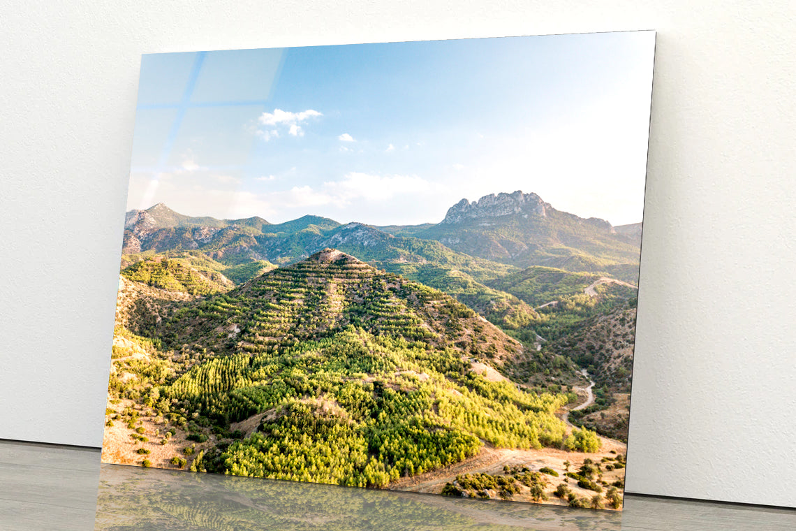 Hills and Trees under a Cloudy Sky in Cyprus Acrylic Glass Print Tempered Glass Wall Art 100% Made in Australia Ready to Hang