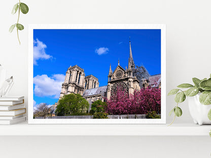 Cathedrale Notre-Dame In Paris Glass Framed Wall Art, Ready to Hang Quality Print Without White Border White