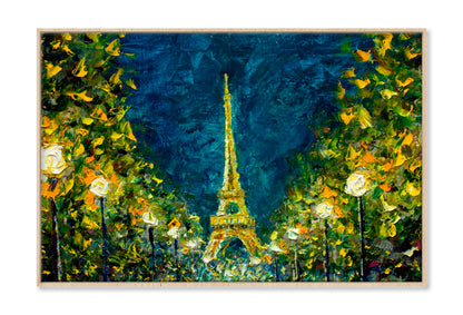 Paris, France, Night Eiffel Tower Oil Painting Wall Art Limited Edition High Quality Print Canvas Box Framed Natural