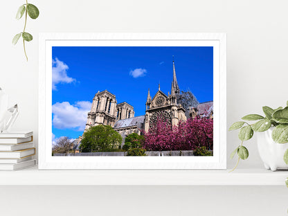 Cathedrale Notre-Dame In Paris Glass Framed Wall Art, Ready to Hang Quality Print With White Border White