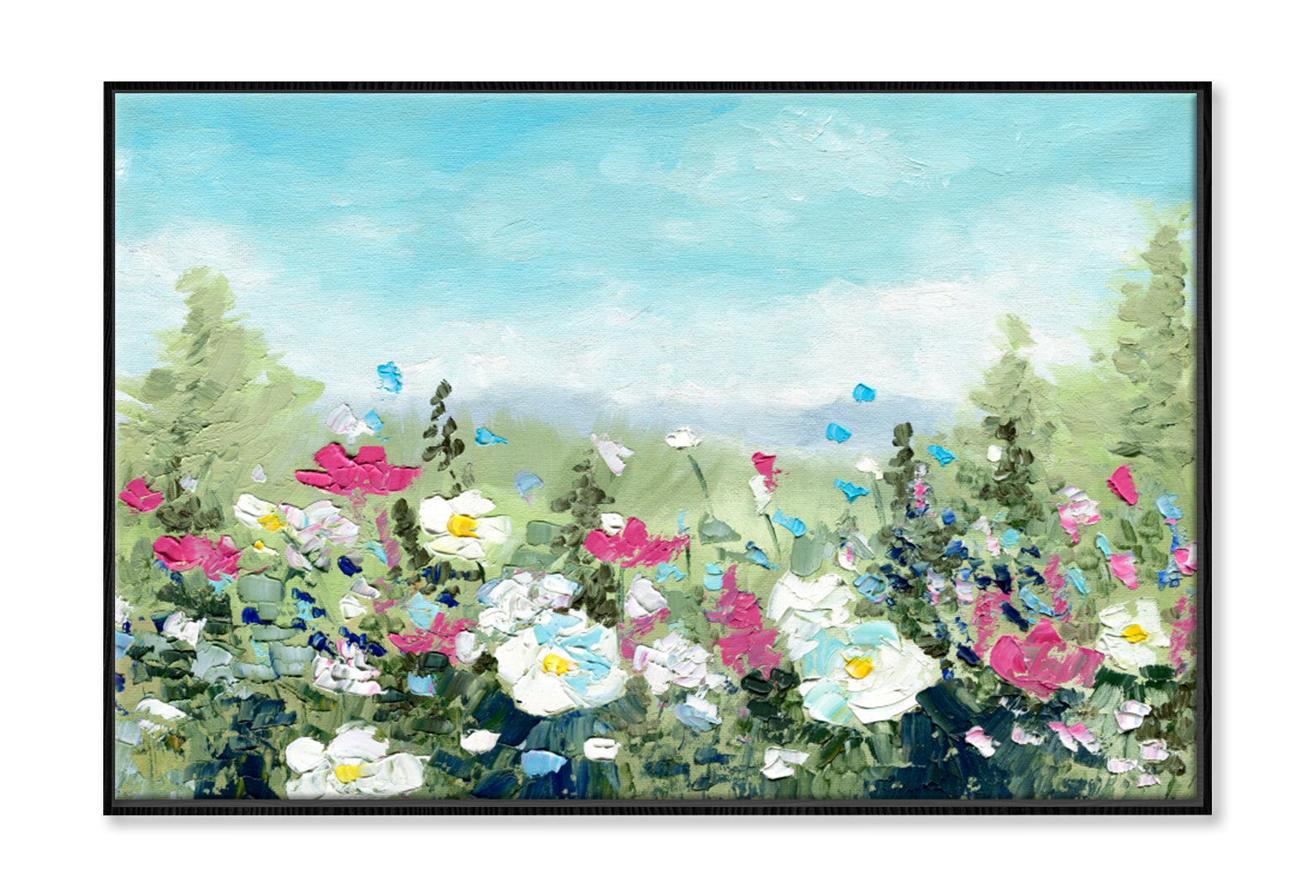 Summer Meadow With Wildflowers Oil Painting Wall Art Limited Edition High Quality Print Canvas Box Framed Black