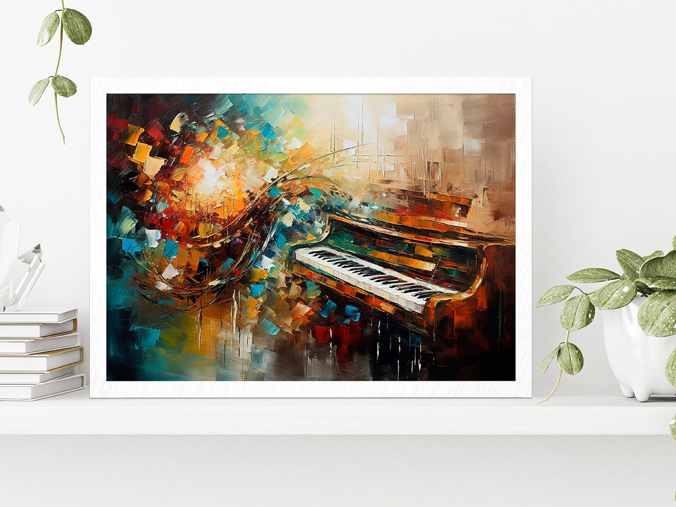 Piano Abstract Musical Glass Framed Wall Art, Ready to Hang Quality Print Without White Border White