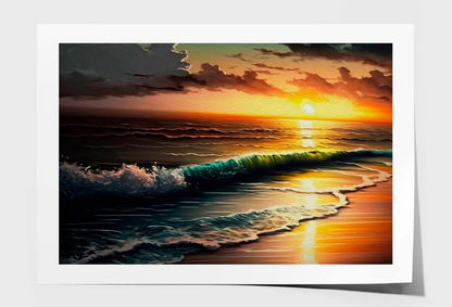 Rich Golden Sunset Over Sea Wall Art Limited Edition High Quality Print