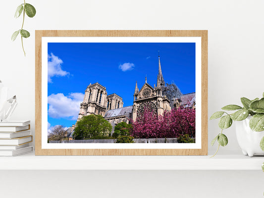 Cathedrale Notre-Dame In Paris Glass Framed Wall Art, Ready to Hang Quality Print With White Border Oak