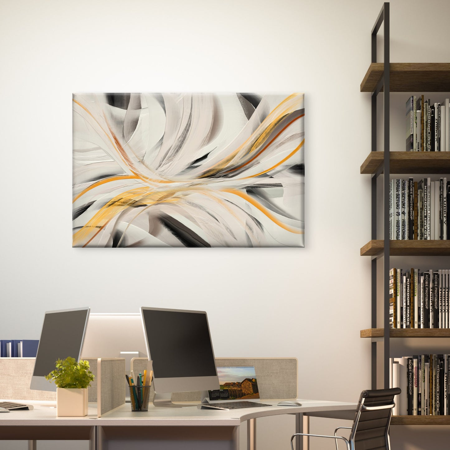 Swirling White Gold Abstract Pattern Wall Art Decor 100% Australian Made