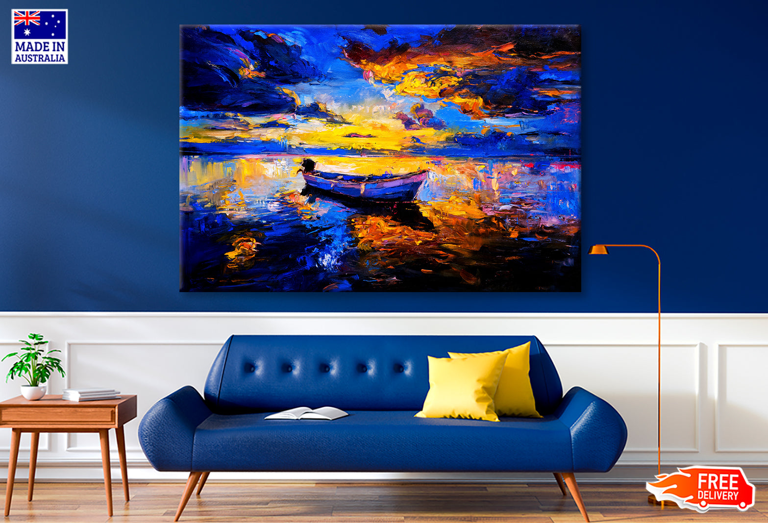 Sky Sunset & Boat on Sea Oil Painting Wall Art Limited Edition High Quality Print