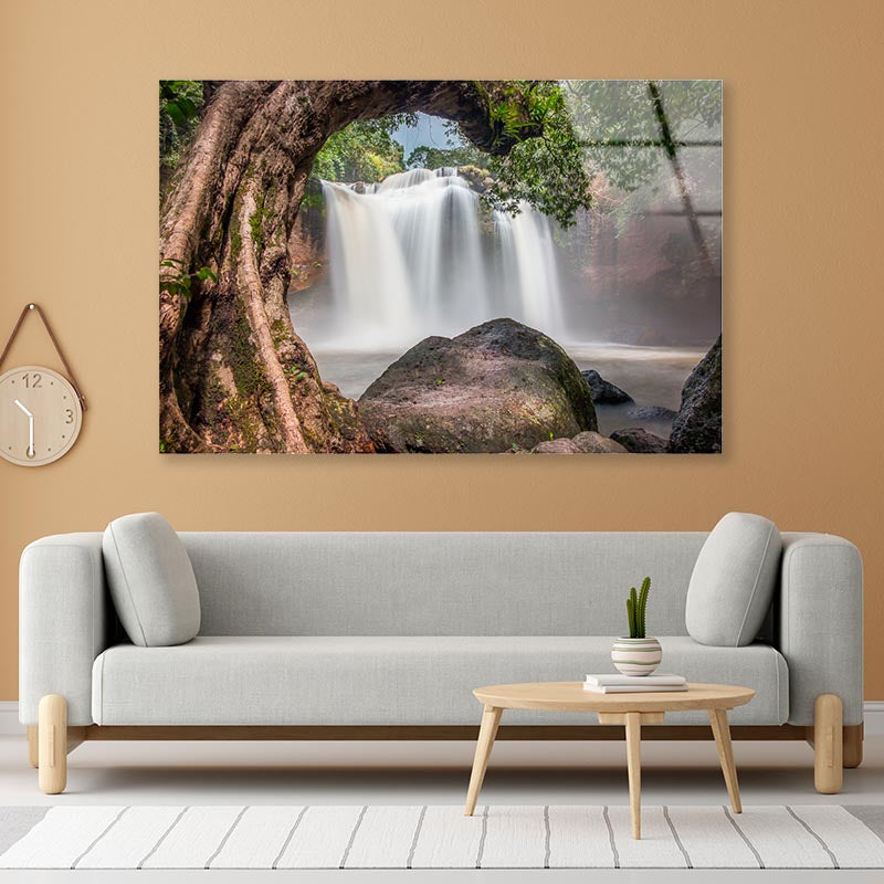 Amazing Water Fall with Rocks Acrylic Glass Print Tempered Glass Wall Art 100% Made in Australia Ready to Hang