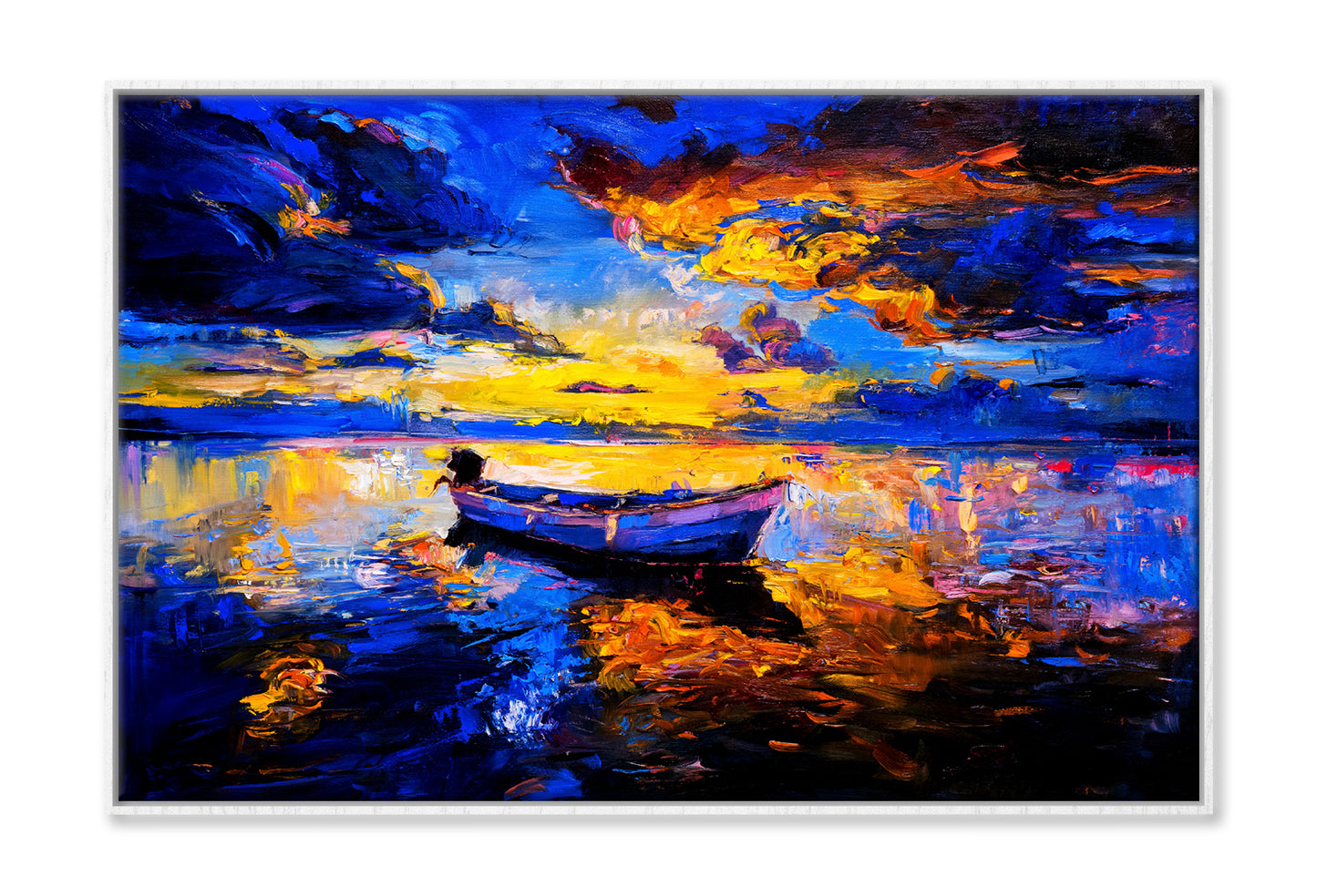 Sky Sunset & Boat on Sea Oil Painting Wall Art Limited Edition High Quality Print Canvas Box Framed White