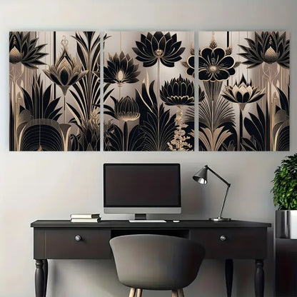 3pcs Silver & Golden Floral Design Metal Print Ready to Hang Art